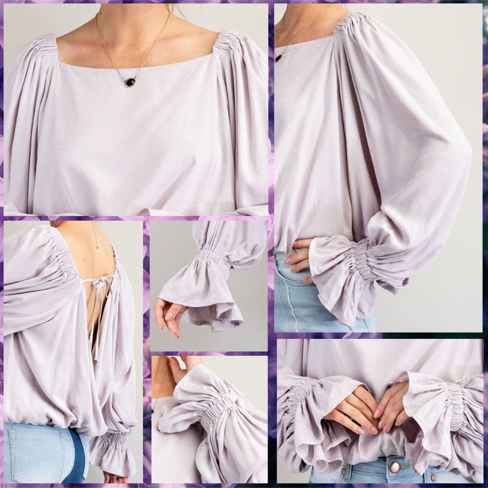 NWT EASEL Sexy Open Back Top WTie,Square Neck,Exaggerated Sleeves, Ruffled Cuffs - Picture 11 of 16
